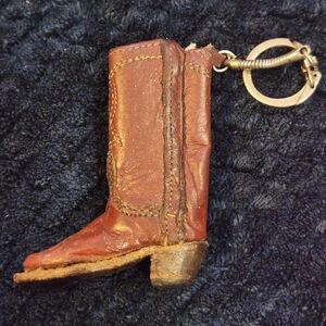 Vintage Mini Leather Cowboy Boot Keychain - Brown